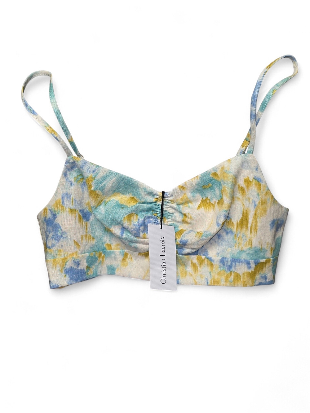 NEW Christian Lacroix Pastel Watercolor Crop Top in Blue, Teal & Yellow size XS